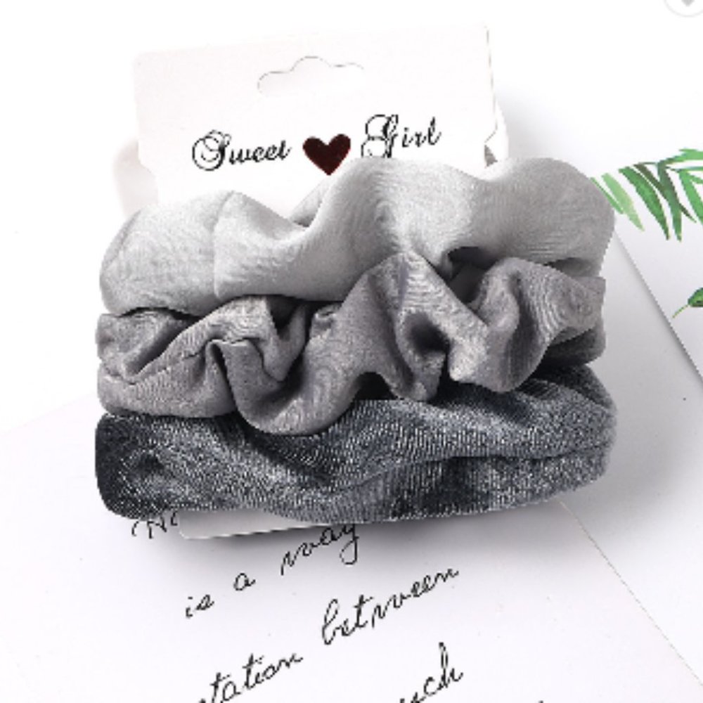 Set of 3 Silver Gray Scrunchies